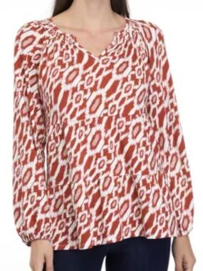 Wonderly Notched Neck Popover Long Sleeve Top XL